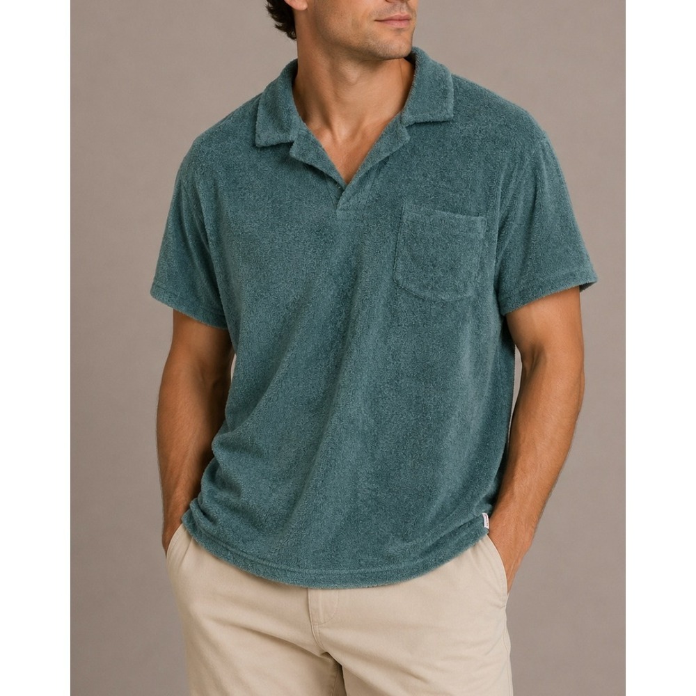 NEW Orlebar Brown Terry Polo Shirt Sage Green Mens Large 274232L Short Sleeve